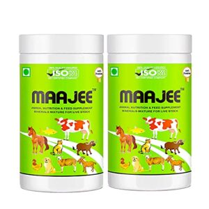 MAAJEE Animals Nutrition | Feed Supplement Minerals Mixture – Improvement in Milk Fat & SNF Content | Weight Gainer for All Animals (908 GM, Pack of 2)