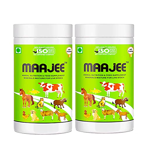MAAJEE Animals Nutrition | Feed Supplement Minerals Mixture – Improvement in Milk Fat & SNF Content | Weight Gainer for All Animals (908 GM, Pack of 2)