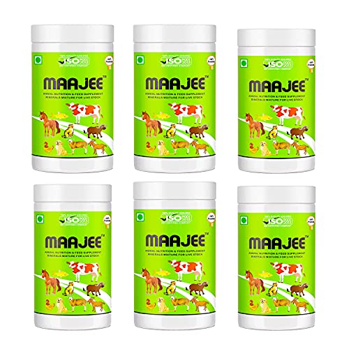 MAAJEE Animal Feed Supplement Minerals Mixture - Improvement in Milk Fat & SNF Content | Weight Gainer for All Animals Pack of 6 (908gm Each)